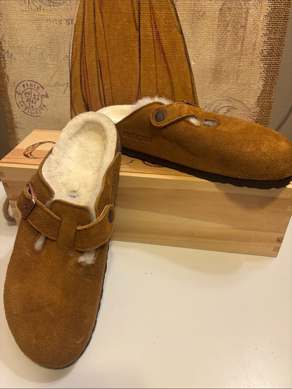 Birkenstock Men’s Boston Suede Shearling Clog - Chestnut Brown